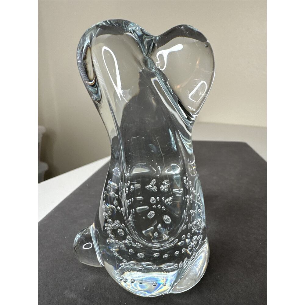 Leonard TOWLE Glass Hound Dog Paperweight Controlled Bubble Art Glass Vintage